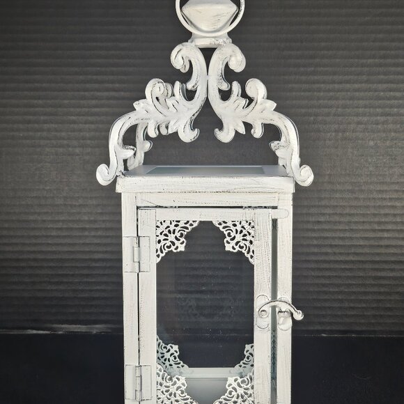 Ophelia & Co. 14 Inch Vintage White Metal Hanging Lantern With Clear Glass - Picture 3 of 11